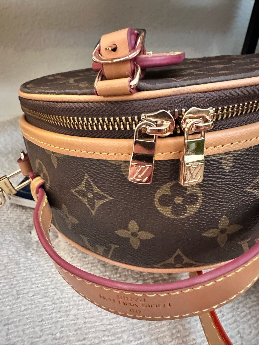 Brown Monogram Round Crossbody Bag - Tan Trim - Picture 5 of 9